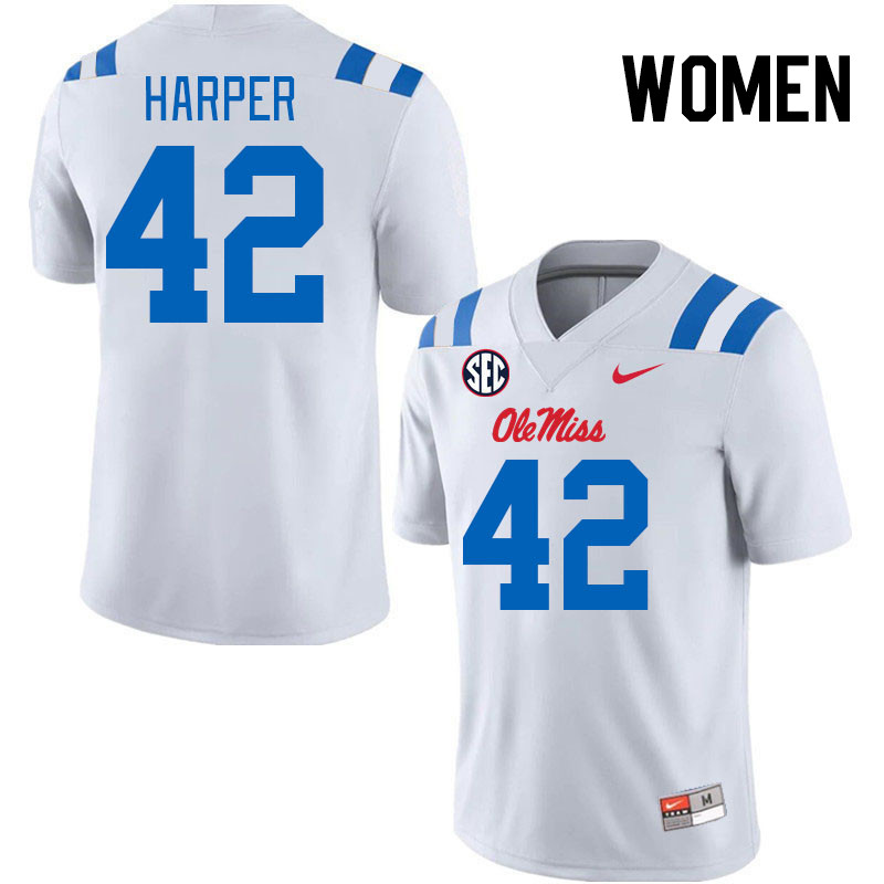 Women #42 Jack Harper Ole Miss Rebels 2024 New Uniforms College Football Jerseys Stitched-White